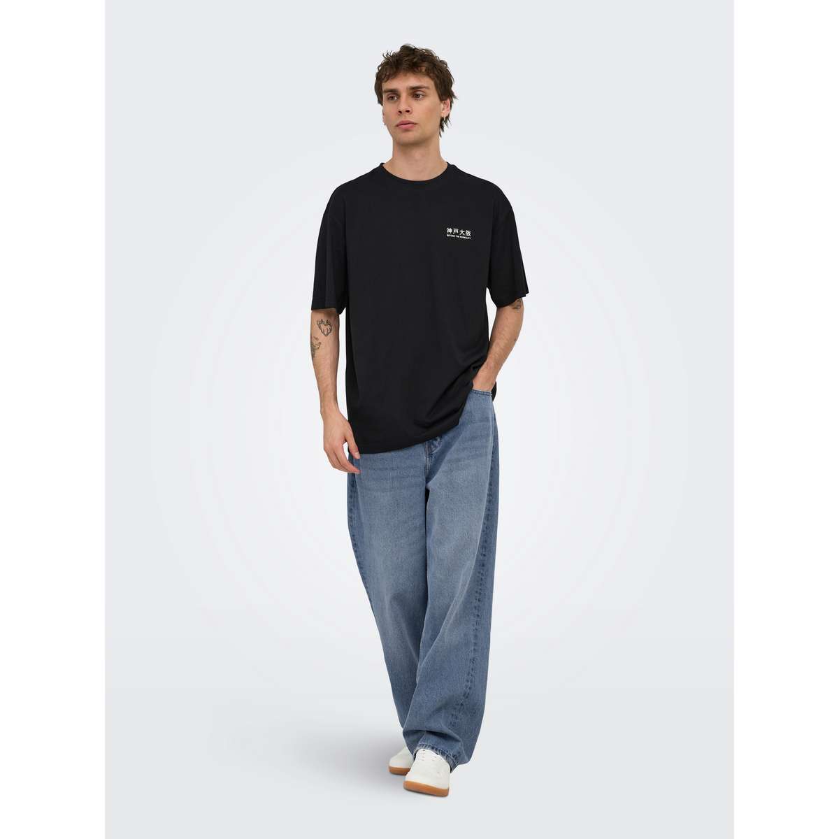 ONLY & SONS MEN΄S RELAXED FIT COTTON AXEL BONSAI TEE 22039583-5125689 Black KOBE-OSAKA - Μαύρο - XL